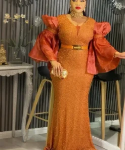 Plus Size African Dashiki Dress - Elegant Sequin Maxi Gown for Weddings