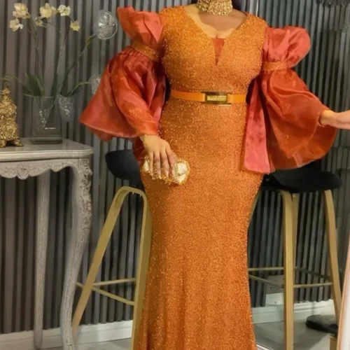 Plus Size African Dashiki Dress - Elegant Sequin Maxi Gown for Weddings