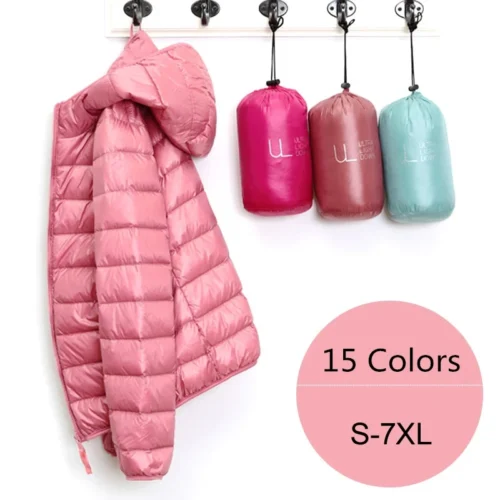 Plus Size Women's Lightweight Packable Puffer Jacket – Hooded, Available in 15 Colors