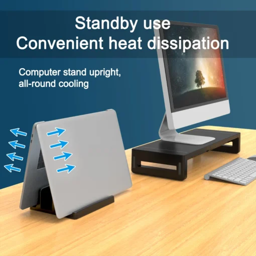 Vertical Laptop Stand with 3-Slot Design for MacBooks, Tablets, and Phones - Image 4