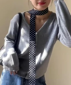 Women Narrow Long Scarf Polka Dot Tie Bag Ribbon Headband Choker Streamer Lady Accessories