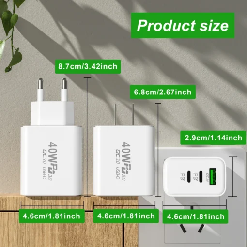 60W Fast USB Charger with Three Ports for USB C Devices - Image 5