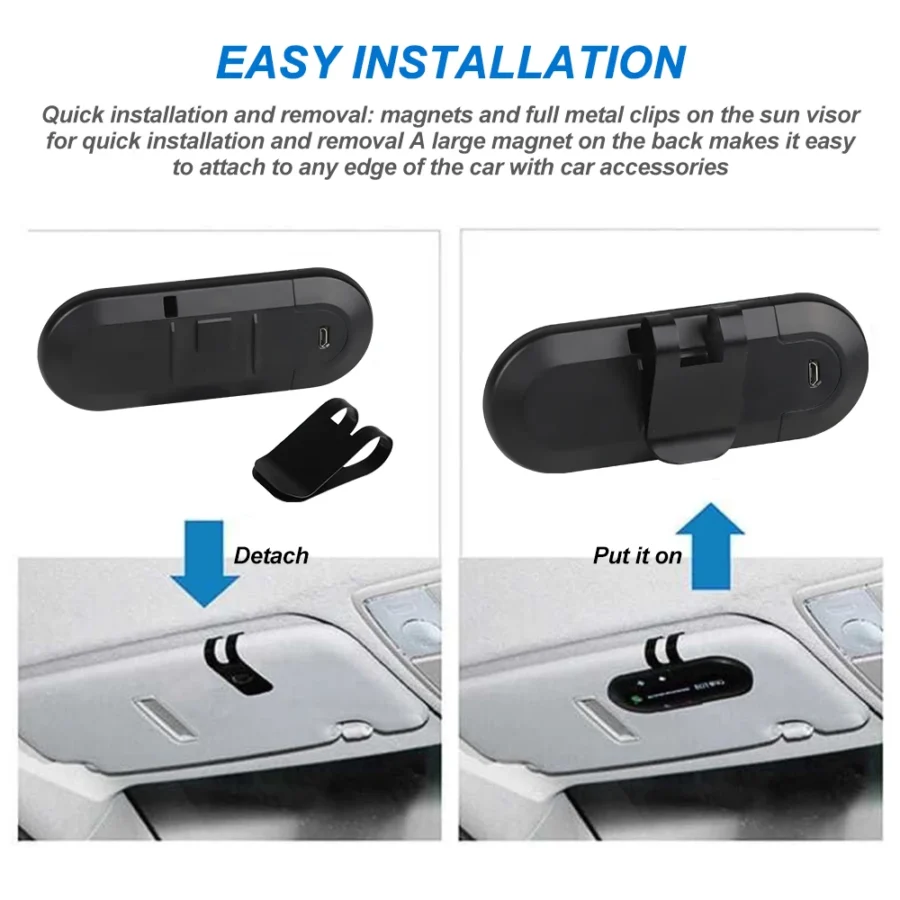 Bluetooth Car Speakerphone with Sun Visor Clip - Wireless Audio Receiver and MP3 Player - Image 6