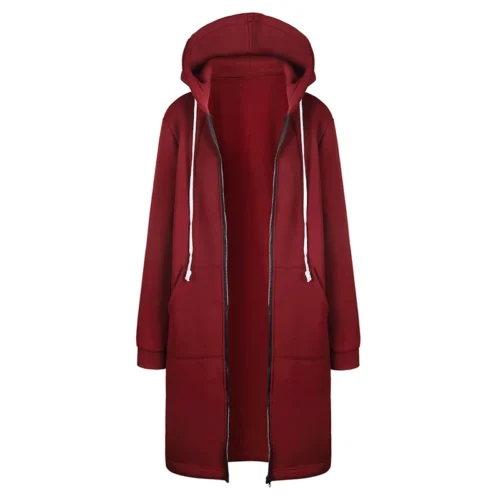 Alternative view of 2024 Women's Autumn Winter ThickenHoodies Parkas Loose Hooded Jackets Zipper Pocket Maxi Size Sweatshirt Sports Dresses Outwear