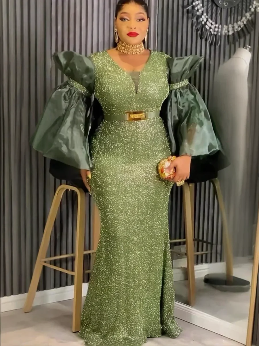 Plus Size African Dashiki Dress - Elegant Sequin Maxi Gown for Weddings - Image 2