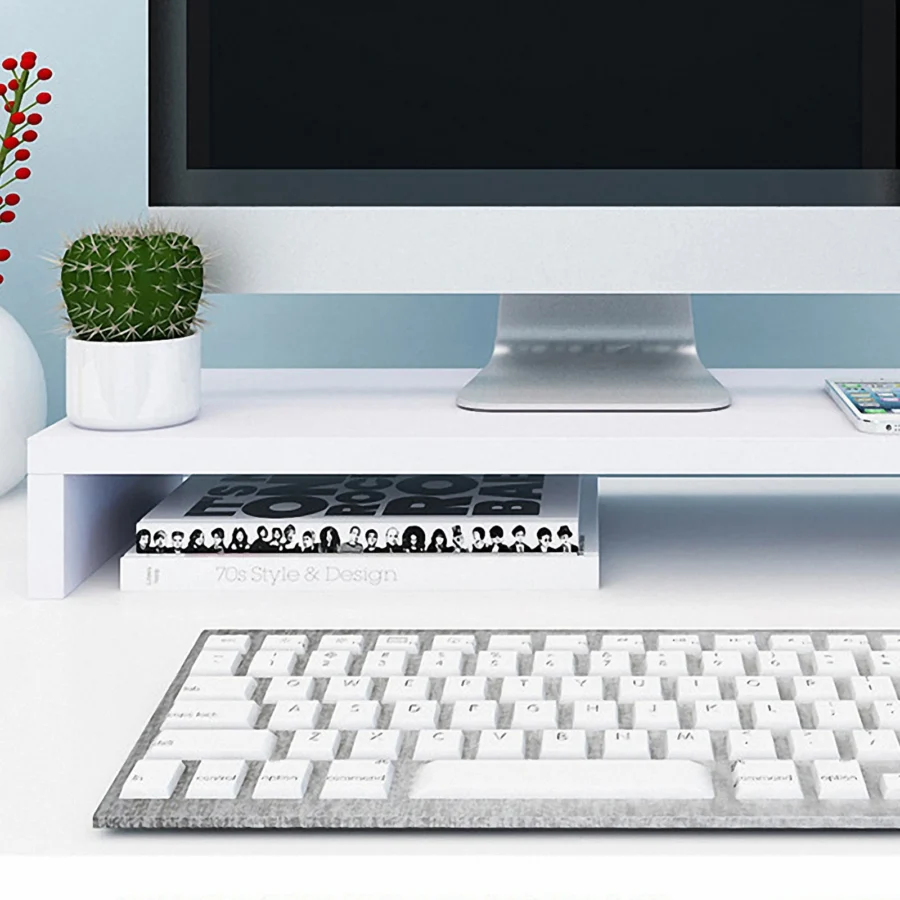 1pc Monitor Stand Riser White Computer Shelf Storage Rack Display Holder Screen Elevated Solid Wood Smooth Capacity - Image 4