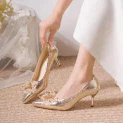 High Heels Pumps with Sequins and Bow Tie for Women, Perfect for Weddings and Parties