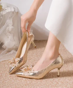 Women Shoes High Heels Women Pumps Sequins High Heels Women Shoes Sexy Ladies Wedding Party Bow Tie Stiletto Heels
