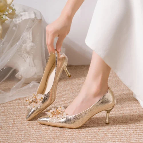 Women Shoes High Heels Women Pumps Sequins High Heels Women Shoes Sexy Ladies Wedding Party Bow Tie Stiletto Heels
