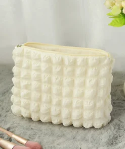 Alternative view of Travel Organizer Portable Zipper Soft Makeup Pouch for Lady Girls Popular Boho Reusable Bubble Cloth Capacity Cosmetic Bag