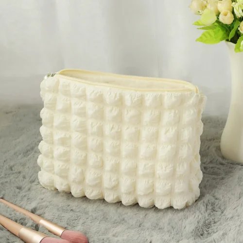 Alternative view of Travel Organizer Portable Zipper Soft Makeup Pouch for Lady Girls Popular Boho Reusable Bubble Cloth Capacity Cosmetic Bag
