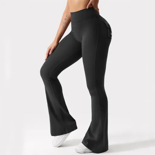 High-Stretch Wide Leg Yoga Leggings with Pockets for Women - Image 3
