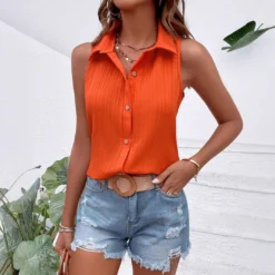 Sleeveless Blouse with Back for Women, Elegant Summer Top for Work and Casual Wear