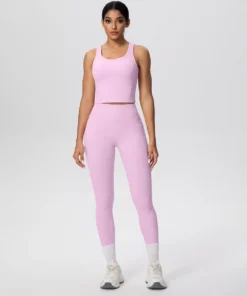 Alternative view of 2pcs Women Yoga Set Gym Sports Running Quick Drying Yoga Pants With Pockets Solid Color Breathable Yoga Vest Tight Yoga Suit