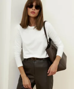 Alternative view of Wolfeel Women's Spring Autumn 100% Cotton T-shirt Bottoming Basic Solid Lady Long Sleeve Loose Tops Shirts Oversized T Shirt