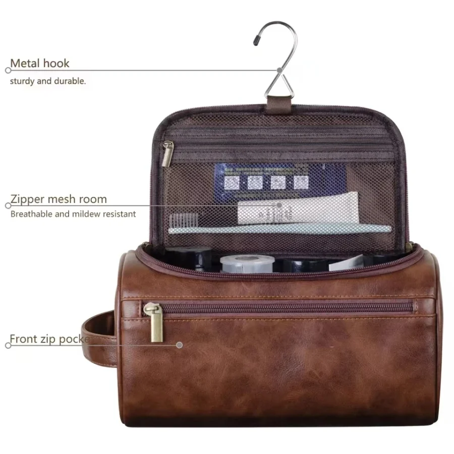 Leather Toiletry Bag - Large Dopp Kit for Travel and Cosmetics - Image 3