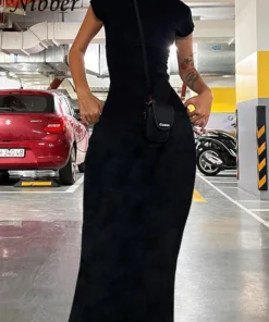 Alternative view of Nibber Women’s Backless Maxi Dress - Elegant Elastic Slim Short Sleeve Bodycon