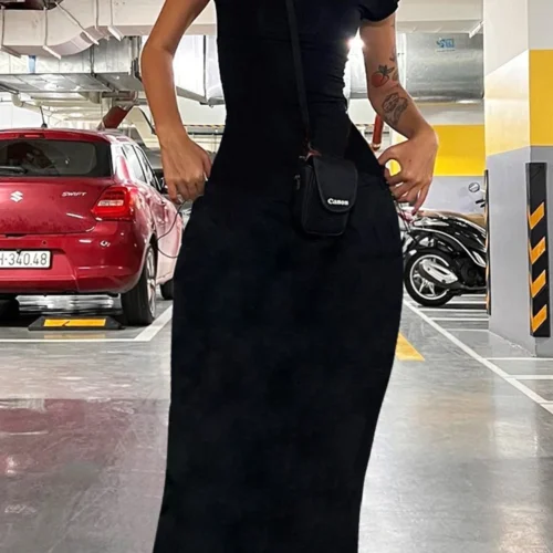 Alternative view of Nibber Women’s Backless Maxi Dress - Elegant Elastic Slim Short Sleeve Bodycon