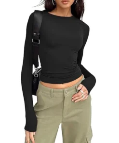 Alternative view of 1pcs Four Seasons Fashion Senior Women T-shirt Long Sleeve Crew Neck Solid Slim Fit Tee Ladies Crop Top Daily Streetwear Camis