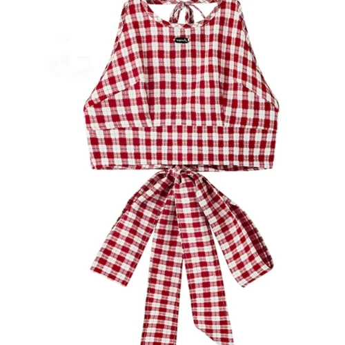 Alternative view of Women's Red Plaid Crop Top Vintage Y2k 90s Aesthetic Camisole Off Shoulder Corset Top Sleeveless Vest Tank Top 2000s Clothes