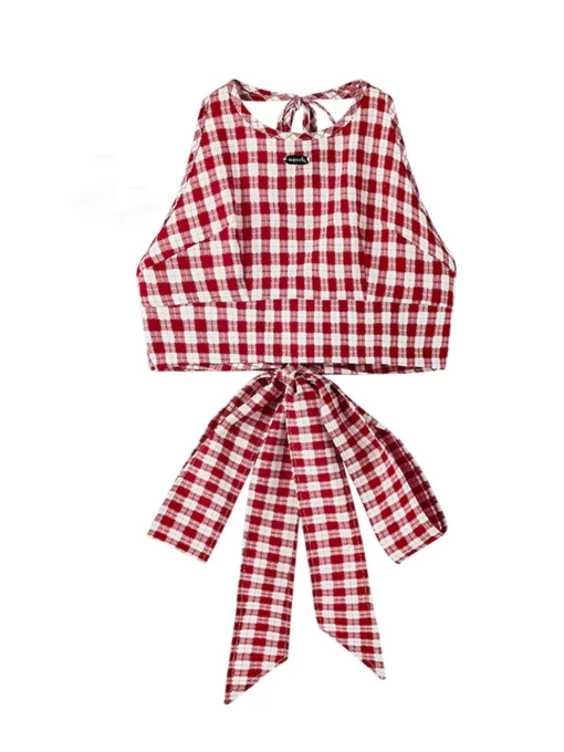 Red Plaid Crop Top with Off Shoulder Design for Women's Vintage Y2k Aesthetic - Image 2