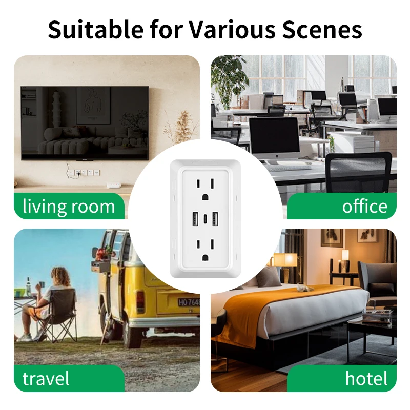9-in-1 power strip with 2 USB sockets, 1 Type-C socket, and 6 AC sockets. Multi-socket wall plug (power expander), small size, - Image 5