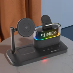 5 in 1 Magnetic Wireless Charger with Alarm Clock for iPhone 16/15/14/13/12 and AirPods