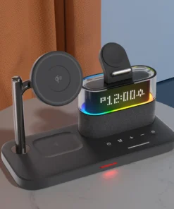 5 in 1 Magnetic Qi2 Wireless Charger with Alarm Clock for Apple, Charging Station for IPhone 16/15/14/13/12 AirPods Charger