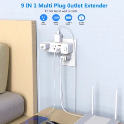 Alternative view of 360° Rotating Power Strip with 6 AC Outlets and 3 USB Ports for Home Use