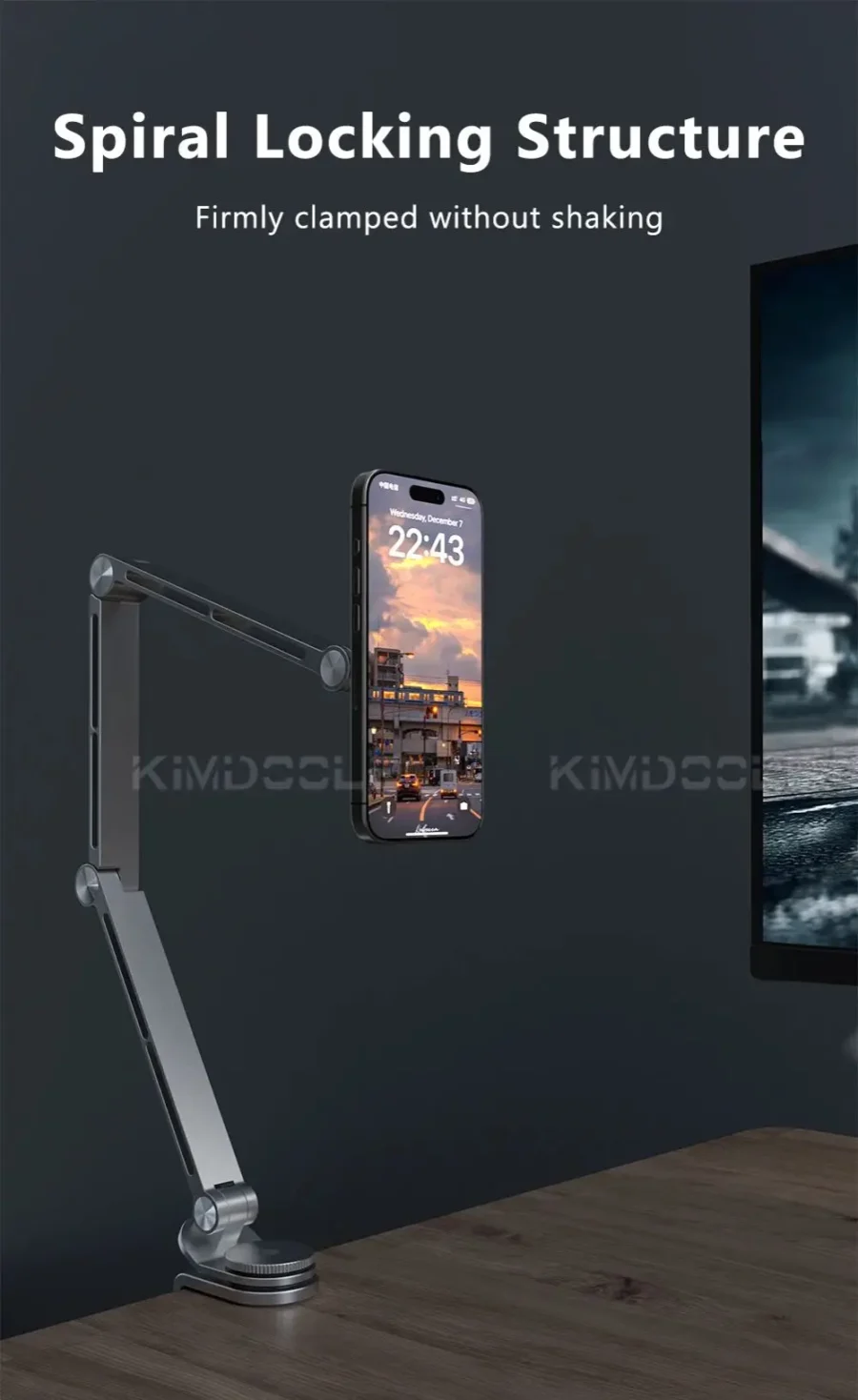 Kimdoole Adjustable Rotating Tablet and Phone Stand with Magnetic Clip - Image 2