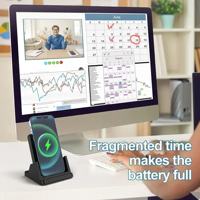 30W Wireless Charger Desktop Stand for iPhone & Samsung - Quick Charging, Removable Vertical Holder - Image 4
