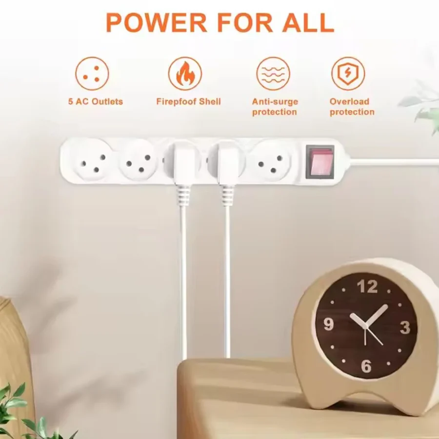Melery Power Strip Israel Plug Outlets 3/4/5 Way AC Electric Sockets 16A Wire 1m Extension Cord Wall Mounted for Home Office - Image 5