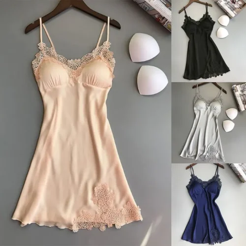 Alternative view of Sexy Pajamas Women's Silk Suspender Nightdress Ladies Spring And Summer Ice Silk Thin Halter Home Service Satin Night Dresses
