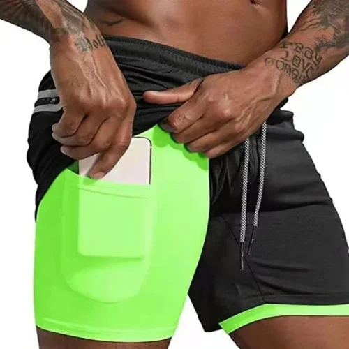 Alternative view of Men Fitness Built-in pocket sports Shorts Summer 2 In 1 Quick Dry Gym Beach shorts Running Double-deck Shorts mesh sweatpants