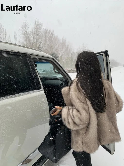 Faux Fox Fur Women's Oversized Coat - Thick, Warm, and Fluffy Jacket - Image 2