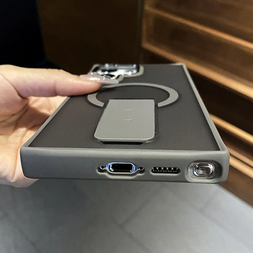 Luxury Magnetic Wireless Charger with Folding Stand for Samsung Galaxy S25 S23 Ultra S24 Plus FE Matte Case - Image 5