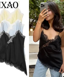 HXAO Lace Asymmetrical Top Women Tanks & Camis Summer 2025 Black Slip Sleeveless Top Ladies y2k Backless Off Shoulder Camisole