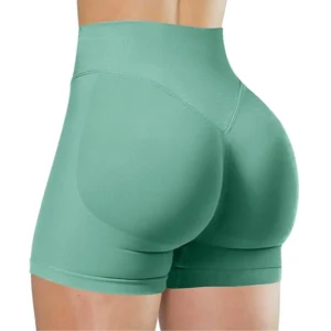 High Waisted Yoga Shorts with Solid Color Design for Stylish Fitness Enthusiasts - Dark Green, XS