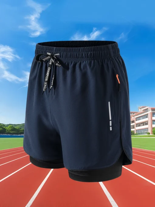 2 in 1 Sports Shorts with Quick Dry Feature for Men's Gym and Running Workouts - Image 3