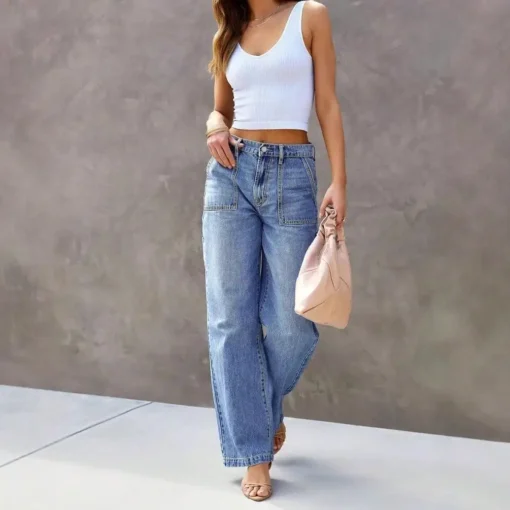 Wide Leg Jeans for Women - Stylish and Comfortable Light Blue Denim Pants - Image 6