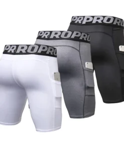 Alternative view of Mens Gym Shorts with Pockets Workout Compression Leggings for Men Polyester Boxer Briefs Running Basketball Athletic Tights