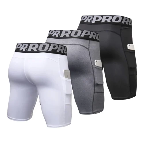 Alternative view of Mens Gym Shorts with Pockets Workout Compression Leggings for Men Polyester Boxer Briefs Running Basketball Athletic Tights