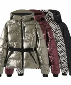 Women’s Hooded High Waist Padded Parka with Belt – Warm, Windproof Ski Jacket with Pockets