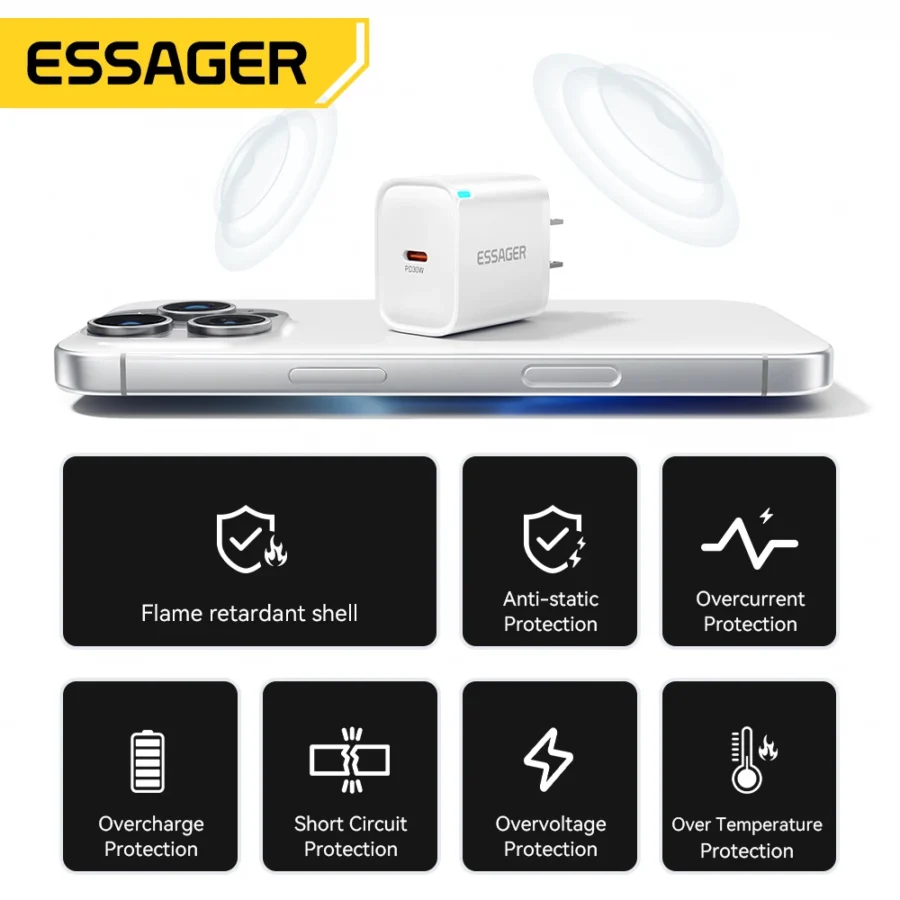 Essager Mini 30W Fast Type C Charger - PD & QC3.0 Compatible with iPhone, Samsung, and Xiaomi - Image 6