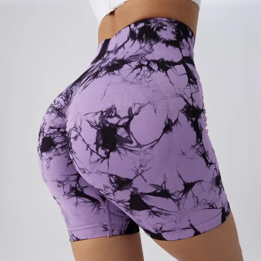 High Elastic Tie-Dye Yoga Shorts - Push-Up Design for Women's Gym and Sports Fitness - Image 6