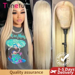 613 Blonde Lace Frontal Human Hair Wig + 13x6 HD Transparent + Brazilian Straight + Can Be Dyed