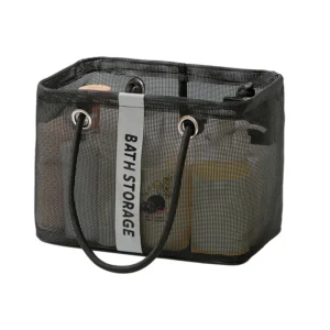 Portable Collapsible Mesh Drain Basket - Eco-Friendly Shower Organizer with Carry Handle - black