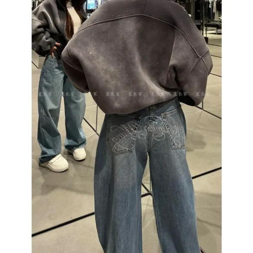 Loose Wide Leg Distressed Jeans for Women in Vintage American Style - Image 6