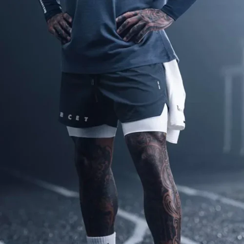 Alternative view of Mens Gyms Fitness 2 in 1 Quick Dry Shorts Summer Running Bodybuilding Jogging Casual Short Pants Workout Male Basketball Bottoms