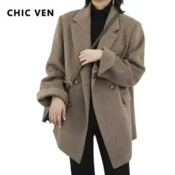 Alternative view of Wool Blend Mid-Length Coat with Warmth for Women During Autumn and Winter